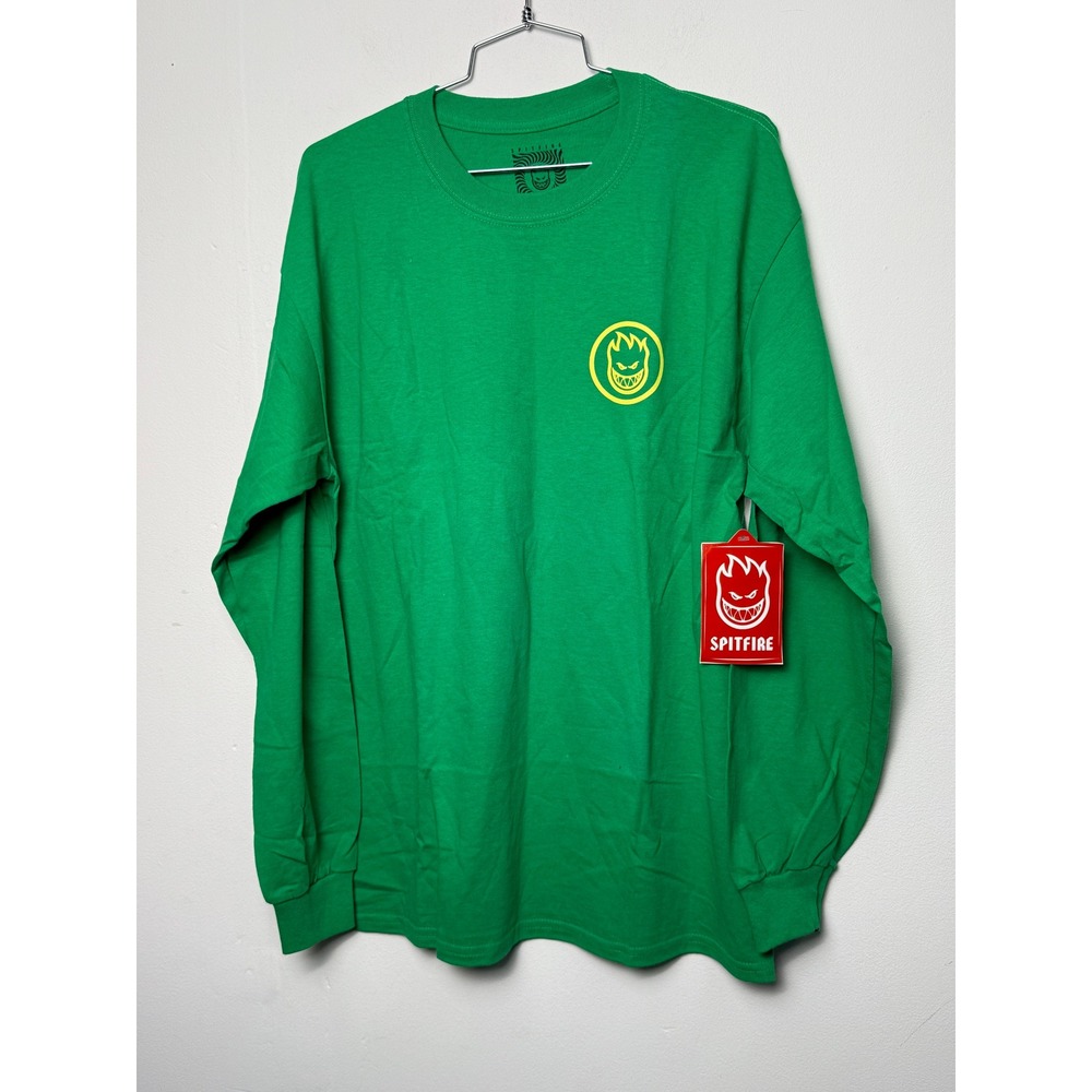 Spitfire Wheels Mens Long Sleeve Graphic T-Shirt Green Bighead Swirl Large NEW